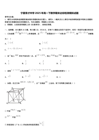 宁夏育才中学2025年高一下数学期末达标检测模拟试题含解析