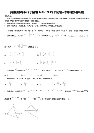 宁夏银川市育才中学学益校区2024-2025学年数学高一下期末检测模拟试题含解析
