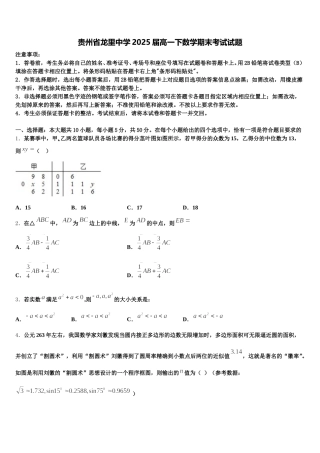 贵州省龙里中学2025届高一下数学期末考试试题含解析