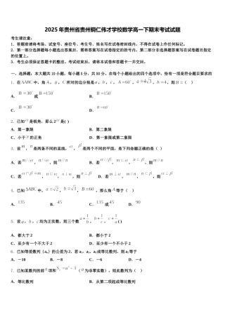 2025年贵州省贵州铜仁伟才学校数学高一下期末考试试题含解析
