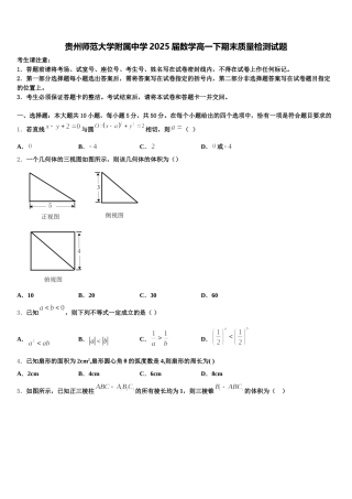 贵州师范大学附属中学2025届数学高一下期末质量检测试题含解析