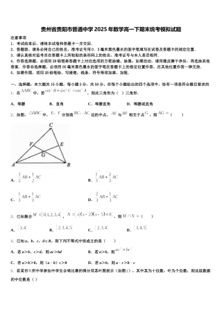 贵州省贵阳市普通中学2025年数学高一下期末统考模拟试题含解析
