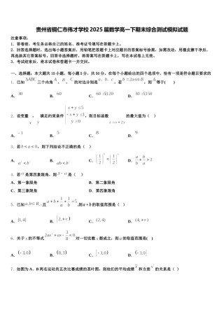 贵州省铜仁市伟才学校2025届数学高一下期末综合测试模拟试题含解析