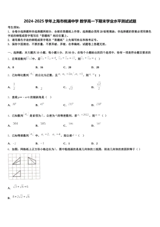 2024-2025学年上海市桃浦中学 数学高一下期末学业水平测试试题含解析