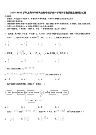 2024-2025学年上海市华师大三附中数学高一下期末学业质量监测模拟试题含解析