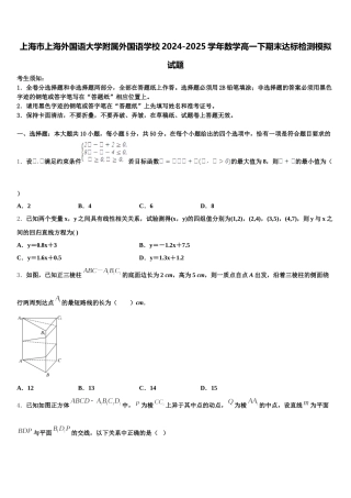 上海市上海外国语大学附属外国语学校2024-2025学年数学高一下期末达标检测模拟试题含解析