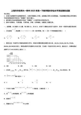 上海市华东师大一附中2025年高一下数学期末学业水平测试模拟试题含解析