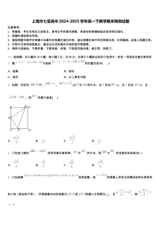 上海市七宝高中2024-2025学年高一下数学期末预测试题含解析