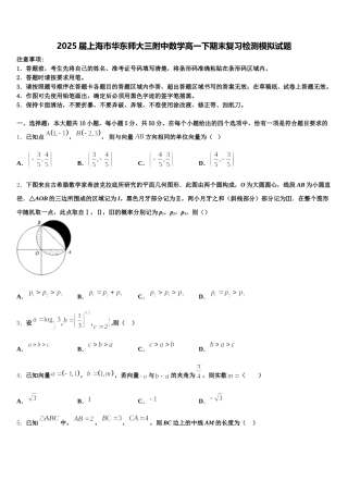 2025届上海市华东师大三附中数学高一下期末复习检测模拟试题含解析