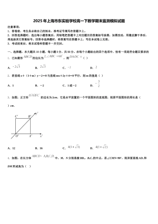 2025年上海市东实验学校高一下数学期末监测模拟试题含解析