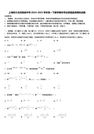 上海财大北郊高级中学2024-2025学年高一下数学期末学业质量监测模拟试题含解析