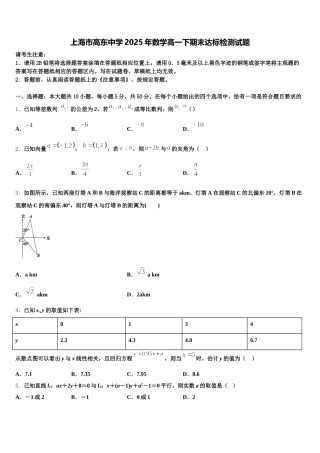 上海市高东中学2025年数学高一下期末达标检测试题含解析