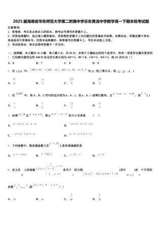 2025届海南省华东师范大学第二附属中学乐东黄流中学数学高一下期末统考试题含解析