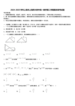 2024-2025学年上海市上海师大附中高一数学第二学期期末联考试题含解析