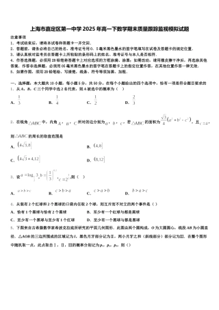 上海市嘉定区第一中学2025年高一下数学期末质量跟踪监视模拟试题含解析