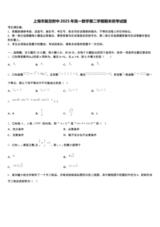 上海市复旦附中2025年高一数学第二学期期末统考试题含解析