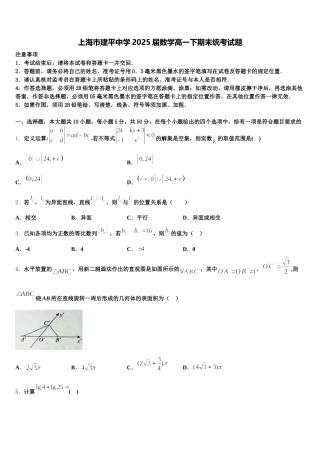 上海市建平中学2025届数学高一下期末统考试题含解析