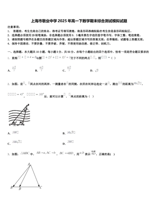 上海市敬业中学2025年高一下数学期末综合测试模拟试题含解析