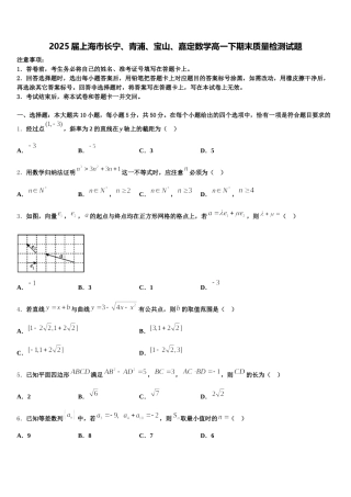 2025届上海市长宁、青浦、宝山、嘉定数学高一下期末质量检测试题含解析