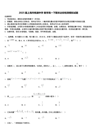 2025届上海市桃浦中学 数学高一下期末达标检测模拟试题含解析