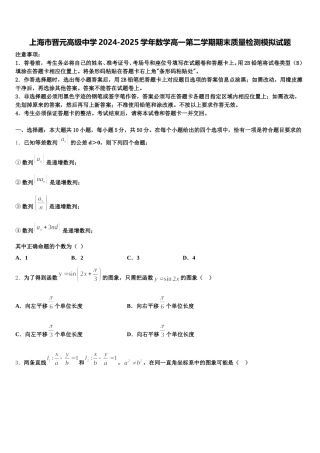 上海市晋元高级中学2024-2025学年数学高一第二学期期末质量检测模拟试题含解析