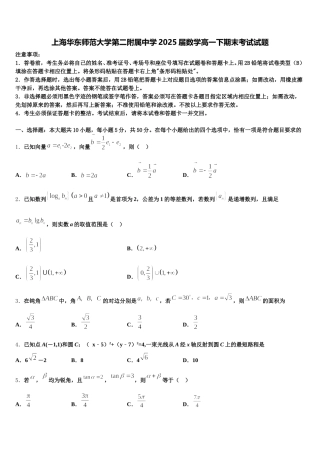 上海华东师范大学第二附属中学2025届数学高一下期末考试试题含解析