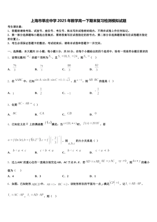 上海市莘庄中学2025年数学高一下期末复习检测模拟试题含解析