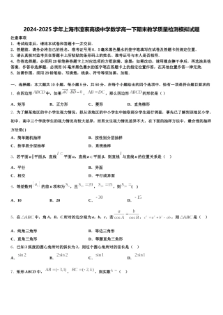2024-2025学年上海市澄衷高级中学数学高一下期末教学质量检测模拟试题含解析