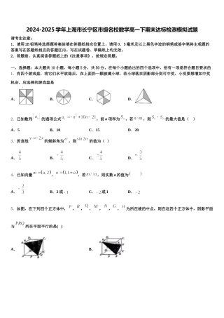 2024-2025学年上海市长宁区市级名校数学高一下期末达标检测模拟试题含解析