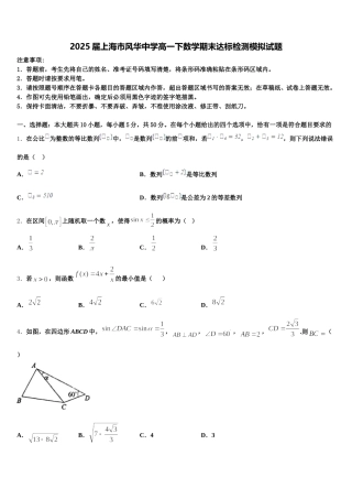 2025届上海市风华中学高一下数学期末达标检测模拟试题含解析