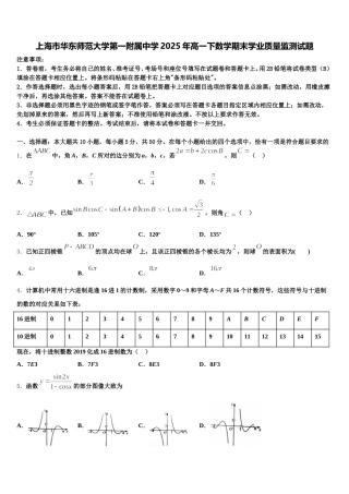 上海市华东师范大学第一附属中学2025年高一下数学期末学业质量监测试题含解析
