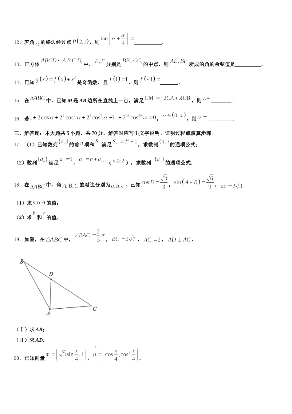 上海外国语大学附属浦东外国语学校2024-2025学年高一下数学期末综合测试试题含解析_第3页