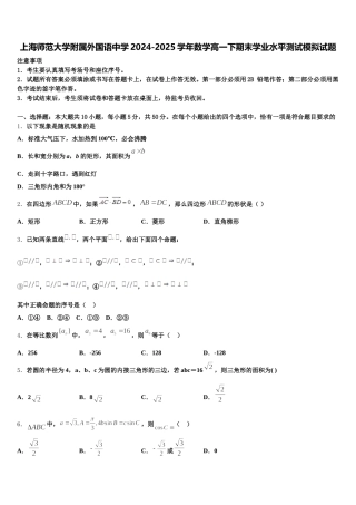 上海师范大学附属外国语中学2024-2025学年数学高一下期末学业水平测试模拟试题含解析