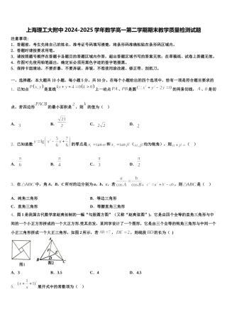 上海理工大附中2024-2025学年数学高一第二学期期末教学质量检测试题含解析