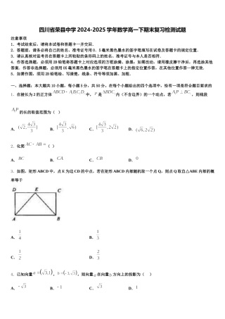 四川省荣县中学2024-2025学年数学高一下期末复习检测试题含解析