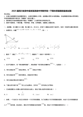 2025届四川省资中县球溪高级中学数学高一下期末质量跟踪监视试题含解析