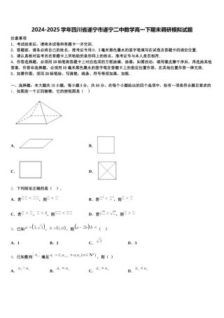 2024-2025学年四川省遂宁市遂宁二中数学高一下期末调研模拟试题含解析
