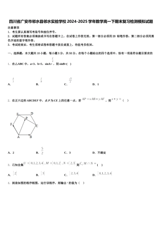 四川省广安市邻水县邻水实验学校2024-2025学年数学高一下期末复习检测模拟试题含解析