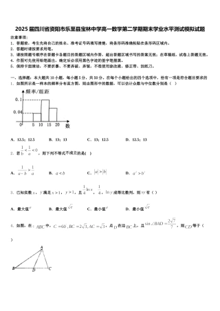 2025届四川省资阳市乐至县宝林中学高一数学第二学期期末学业水平测试模拟试题含解析