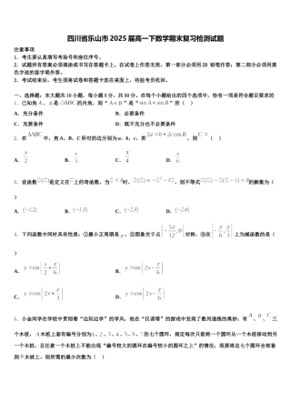 四川省乐山市2025届高一下数学期末复习检测试题含解析