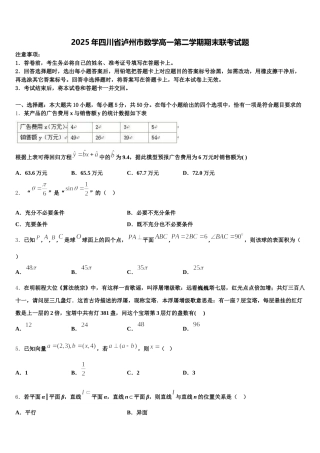 2025年四川省泸州市数学高一第二学期期末联考试题含解析