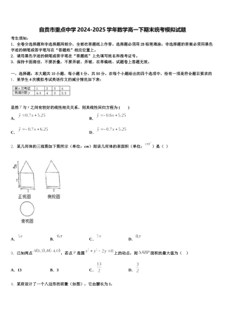 自贡市重点中学2024-2025学年数学高一下期末统考模拟试题含解析
