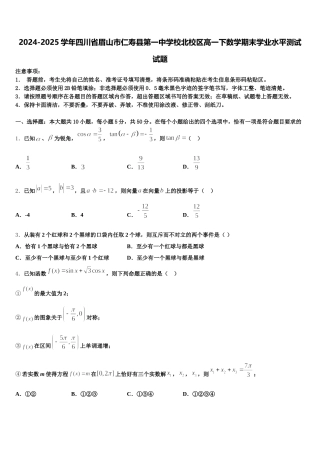 2024-2025学年四川省眉山市仁寿县第一中学校北校区高一下数学期末学业水平测试试题含解析