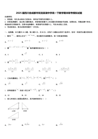2025届四川省成都市双流棠湖中学高一下数学期末联考模拟试题含解析