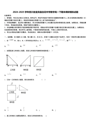 2024-2025学年四川省宜宾县白花中学数学高一下期末调研模拟试题含解析