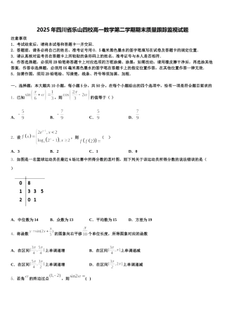 2025年四川省乐山四校高一数学第二学期期末质量跟踪监视试题含解析