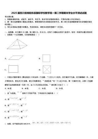 2025届四川省绵阳东辰国际学校数学高一第二学期期末学业水平测试试题含解析