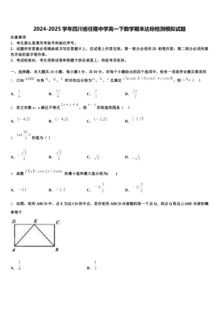 2024-2025学年四川省任隆中学高一下数学期末达标检测模拟试题含解析