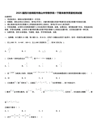2025届四川省绵阳市南山中学数学高一下期末教学质量检测试题含解析