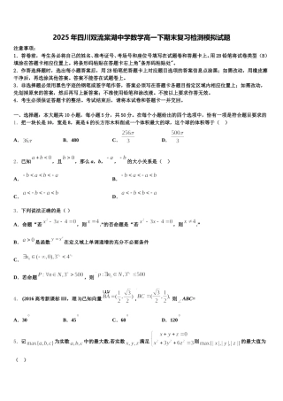 2025年四川双流棠湖中学数学高一下期末复习检测模拟试题含解析